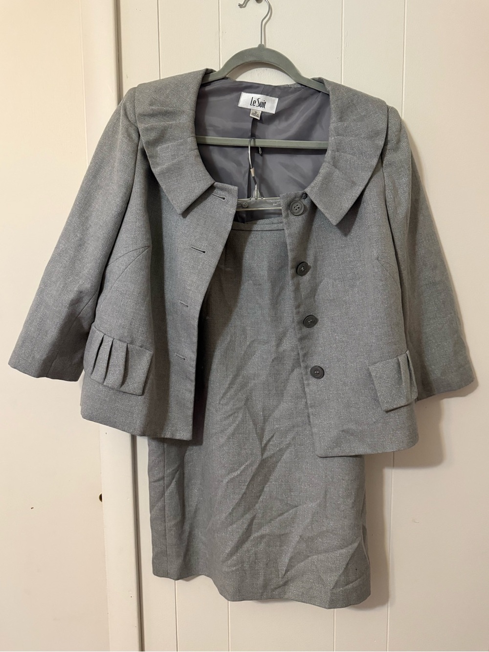 Le Suit Light Gray Tailored Jacket and Skirt Set